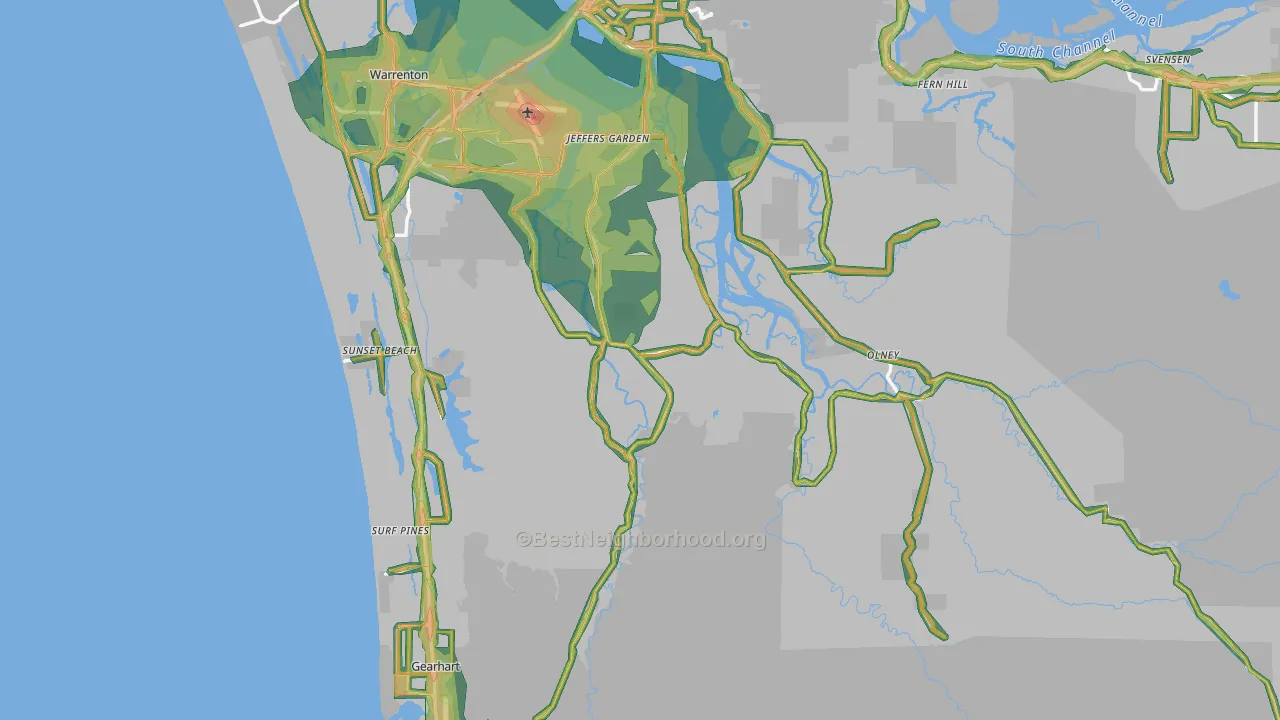 Clatsop County, OR Map of Noise Levels in Clatsop County