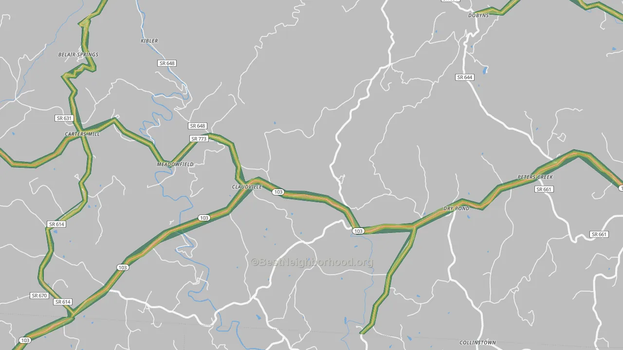 Claudville, VA Map of Noise Levels in Claudville