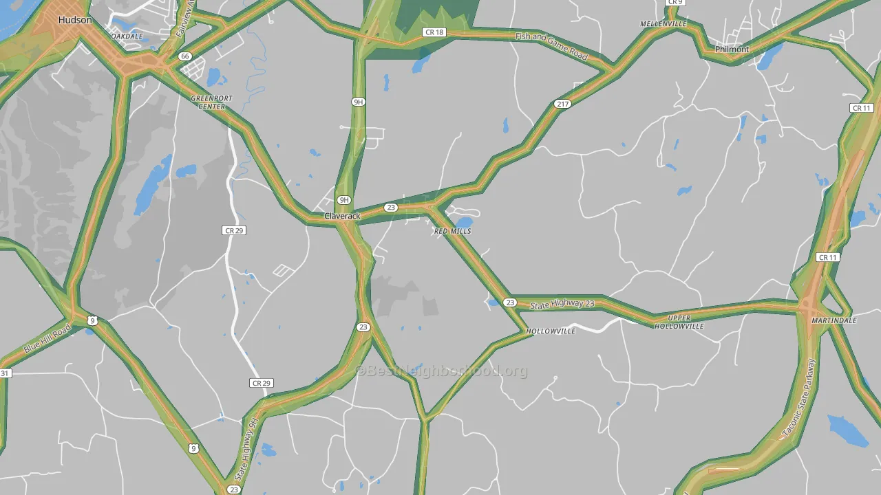Claverack, NY Map of Noise Levels in Claverack
