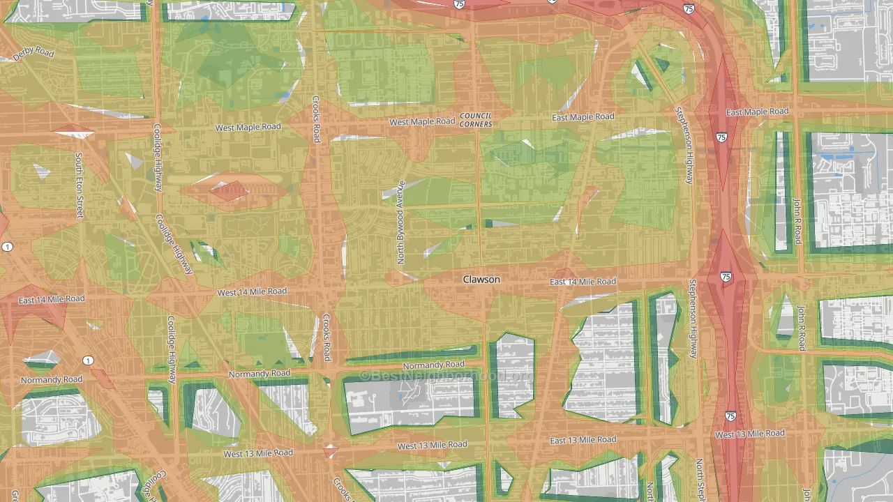 Clawson, MI Map of Noise Levels in Clawson