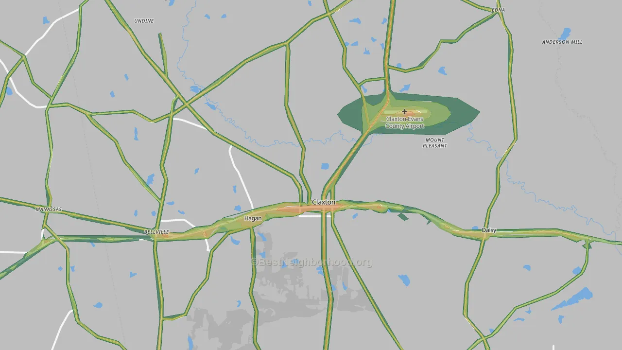 Claxton, GA Map of Noise Levels in Claxton