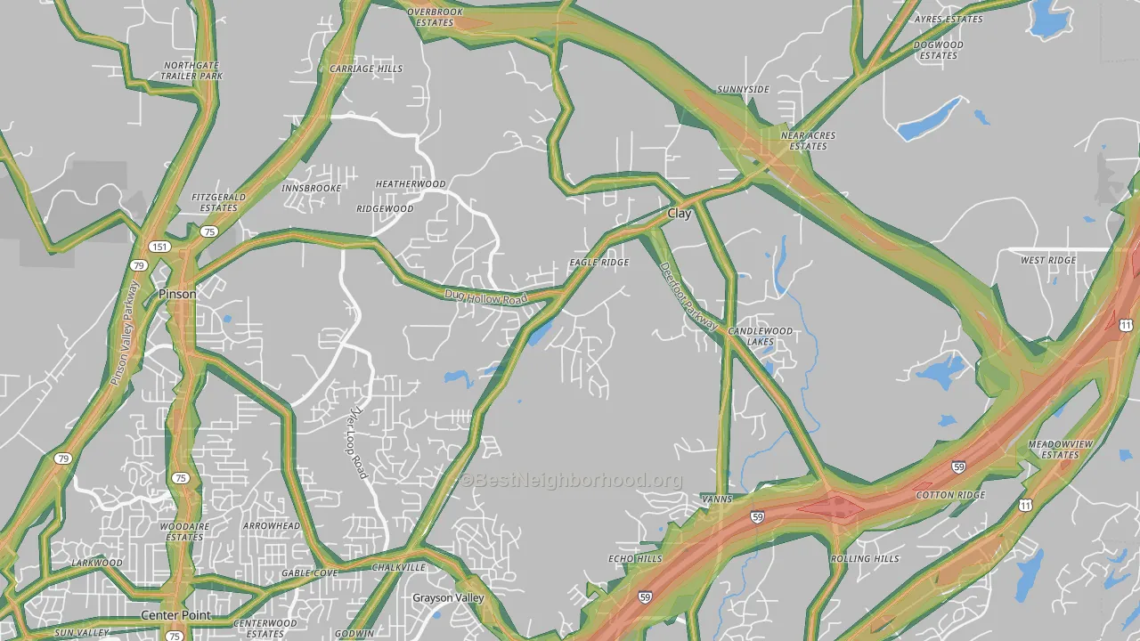 Clay, AL Map of Noise Levels in Clay