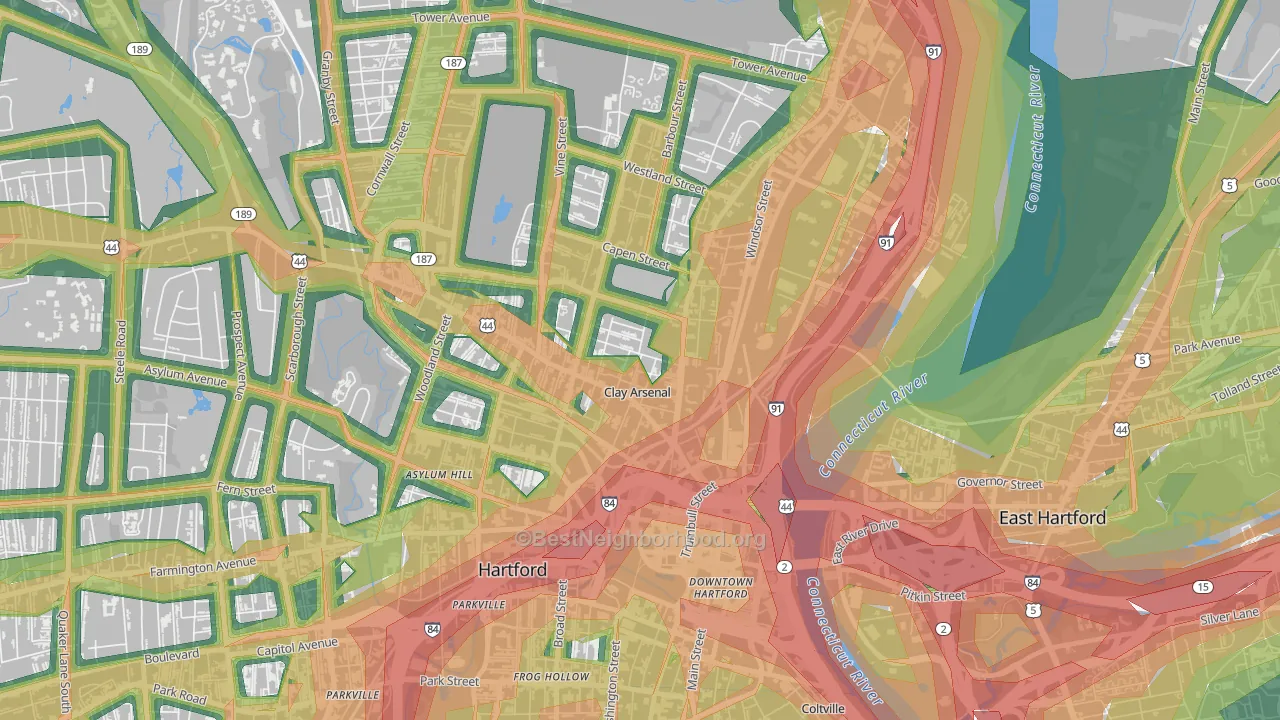 Clay Arsenal, Hartford, CT Map of Noise Levels in Clay Arsenal