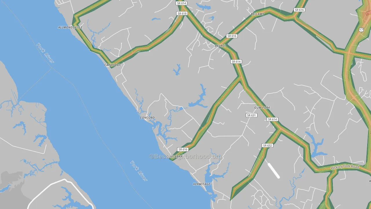Clay Bank, VA Map of Noise Levels in Clay Bank