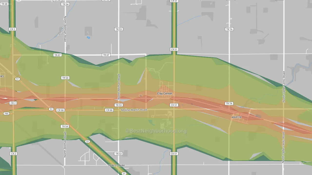 Clay Center, OH Map of Noise Levels in Clay Center