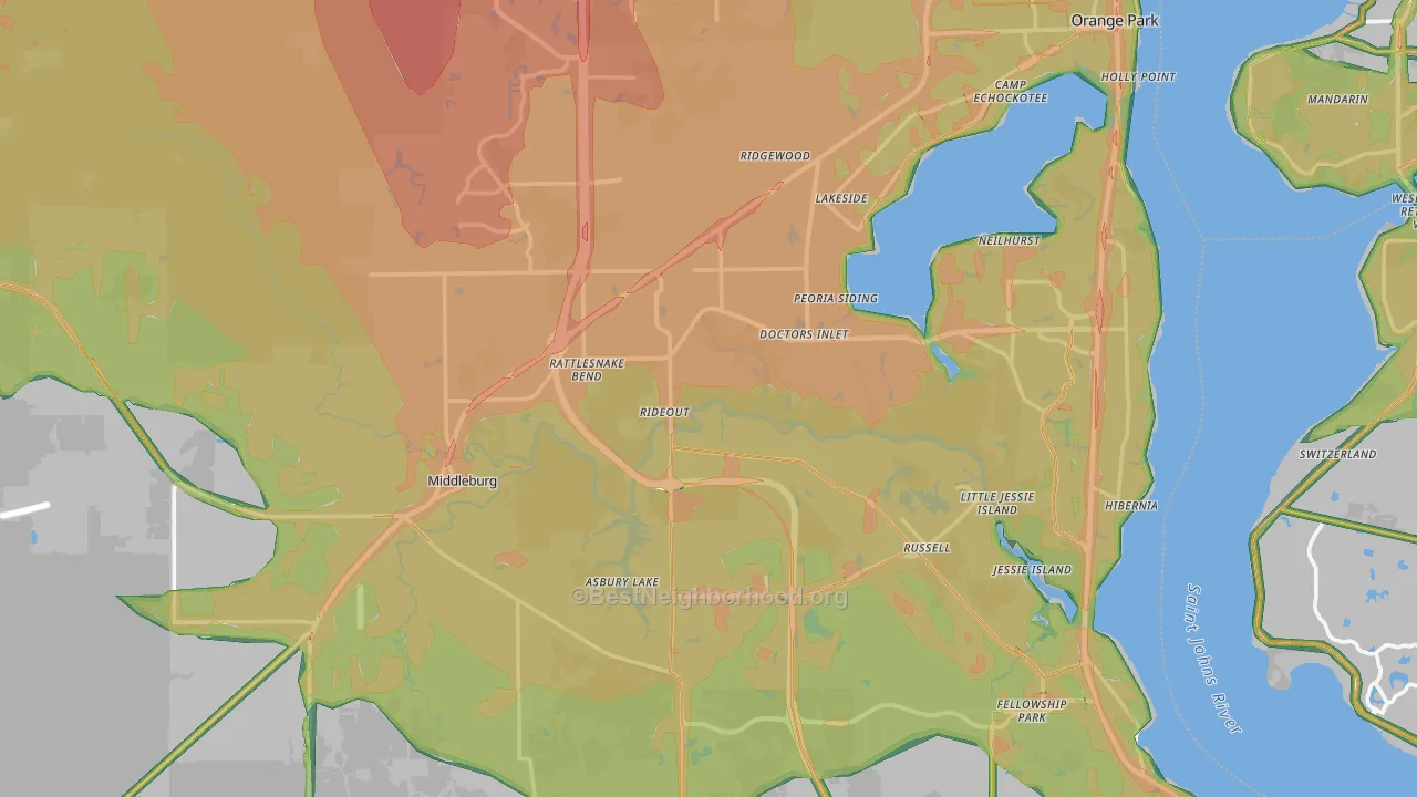 Clay County, FL Map of Noise Levels in Clay County