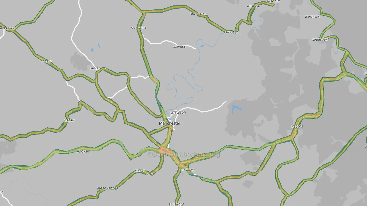 Clay County, KY Map of Noise Levels in Clay County