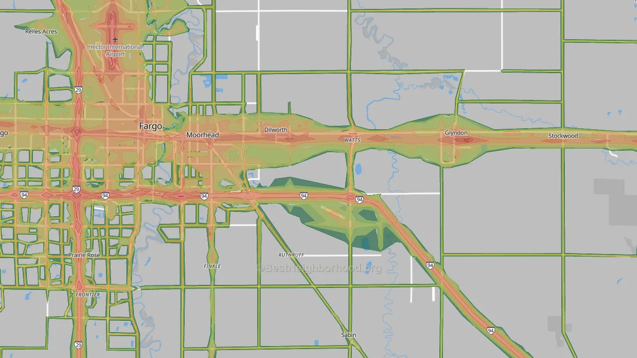 Clay County, MN Map of Noise Levels in Clay County
