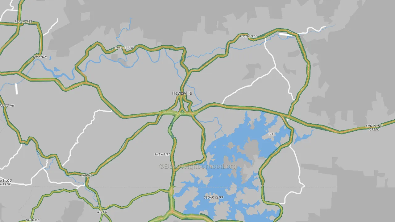 Clay County, NC Map of Noise Levels in Clay County