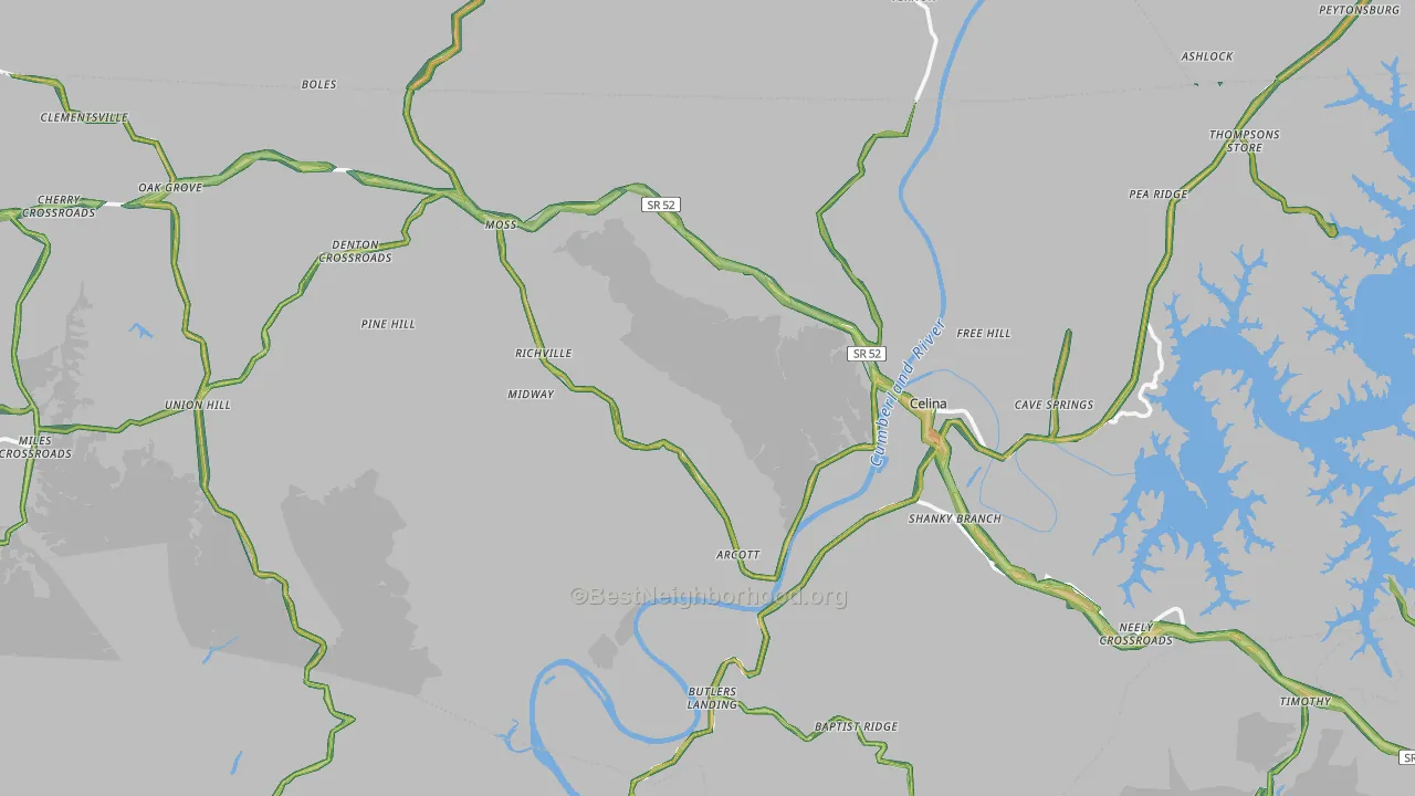 Clay County, TN Map of Noise Levels in Clay County