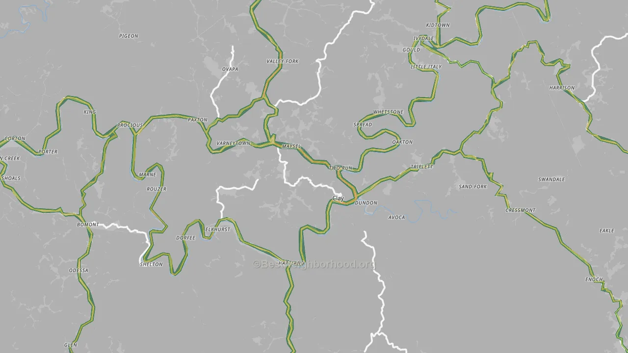 Clay County, WV Map of Noise Levels in Clay County