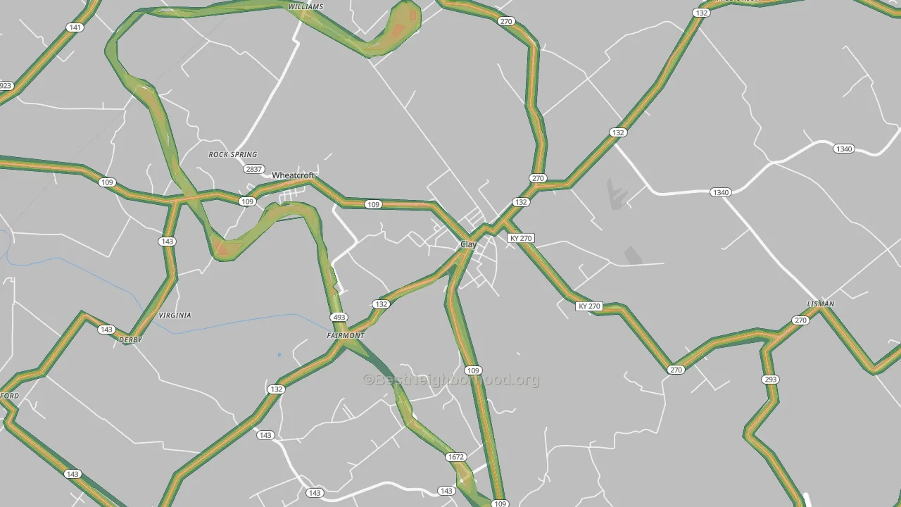 Clay, KY Map of Noise Levels in Clay