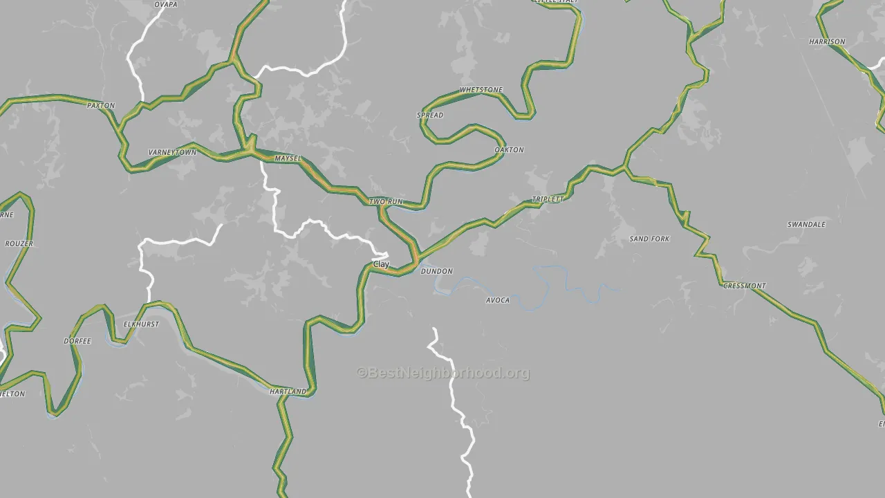 Clay, WV Map of Noise Levels in Clay