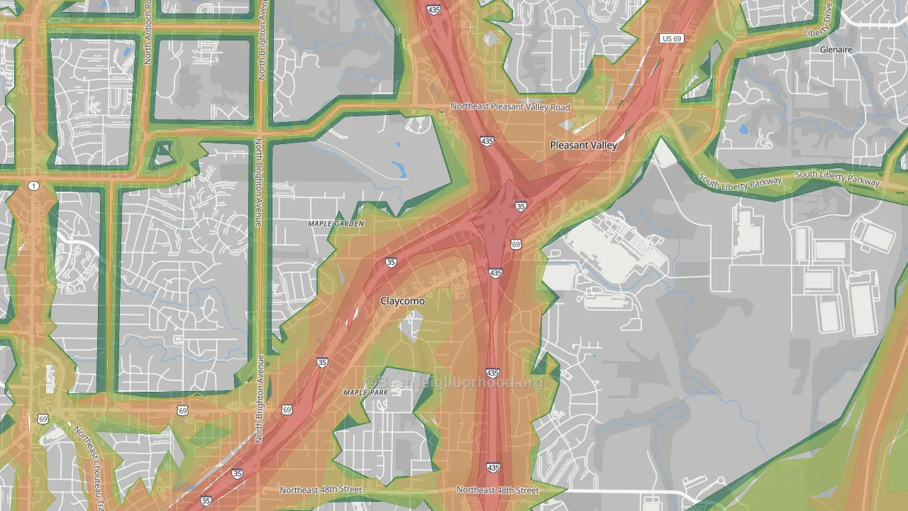Claycomo, MO Map of Noise Levels in Claycomo
