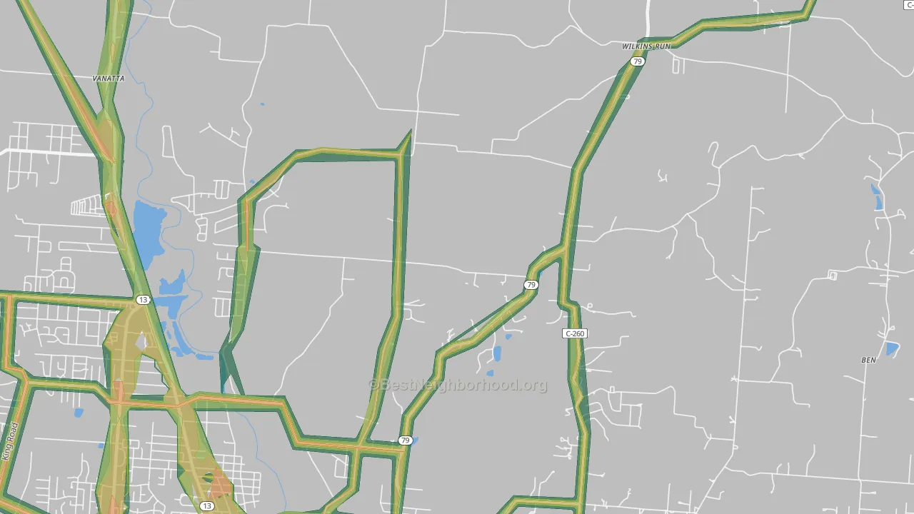 Claylick, OH Map of Noise Levels in Claylick
