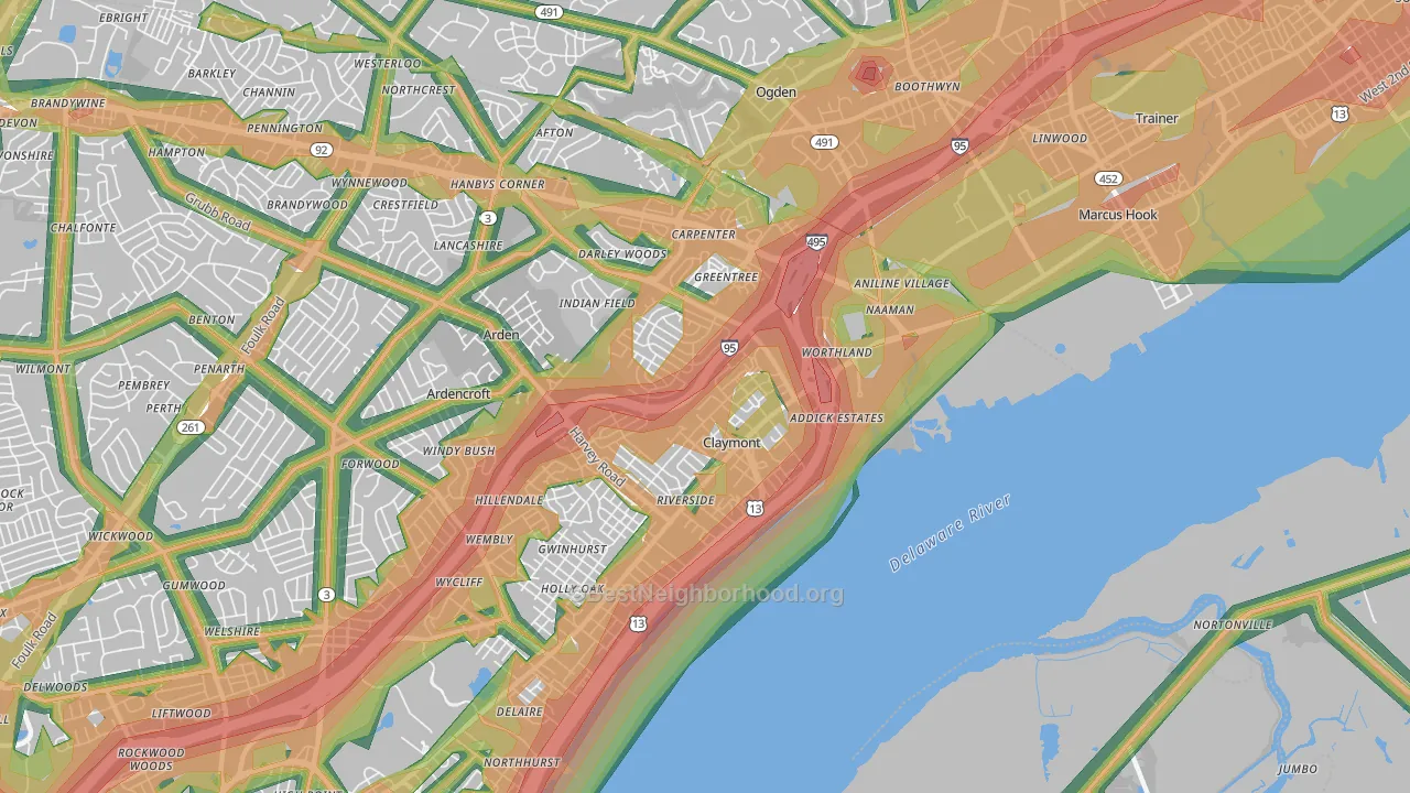 Claymont, DE Map of Noise Levels in Claymont