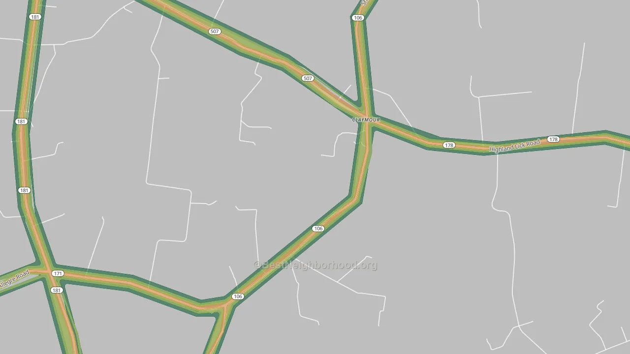 Claymour, KY Map of Noise Levels in Claymour