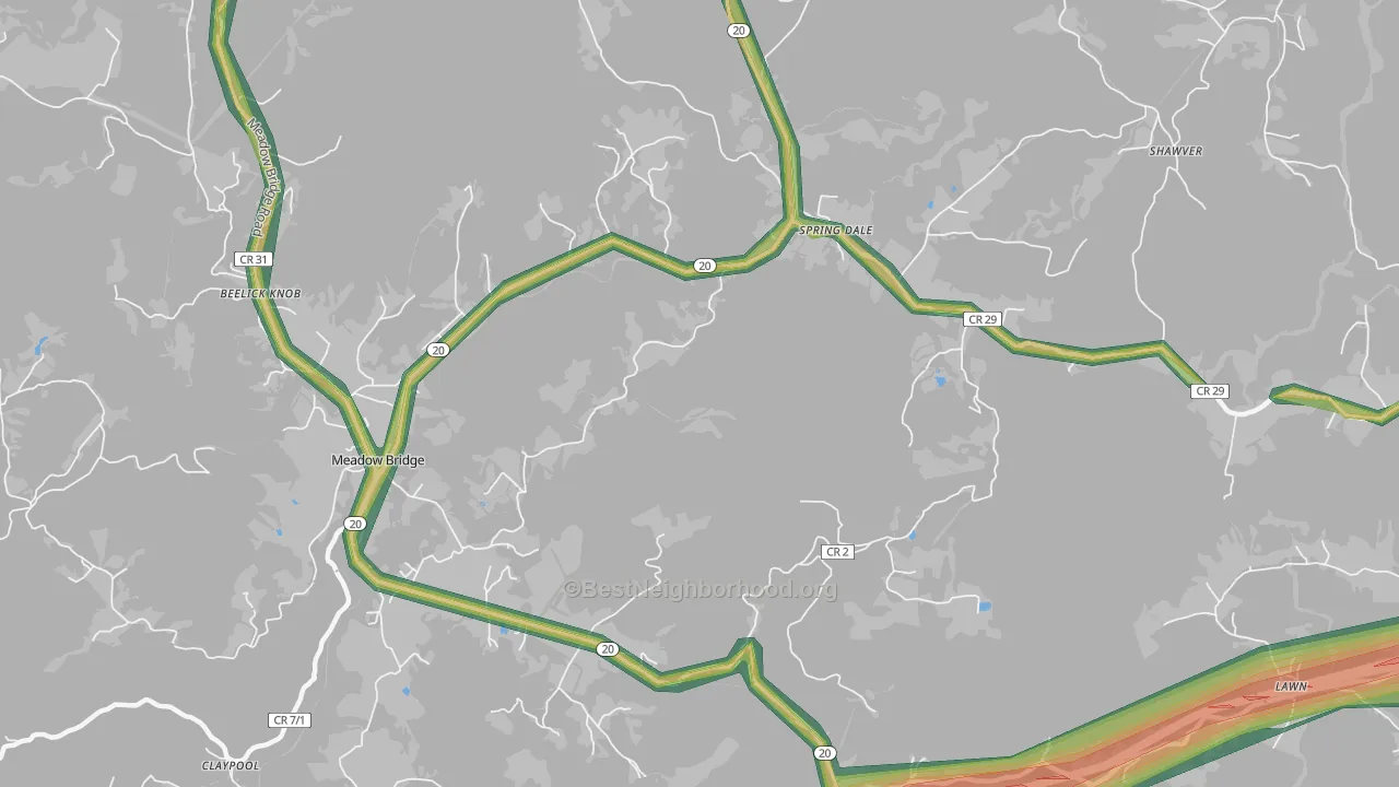 Claypool, WV Map of Noise Levels in Claypool