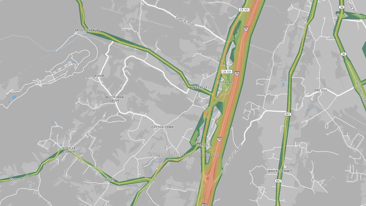 Claysburg, PA Map of Noise Levels in Claysburg