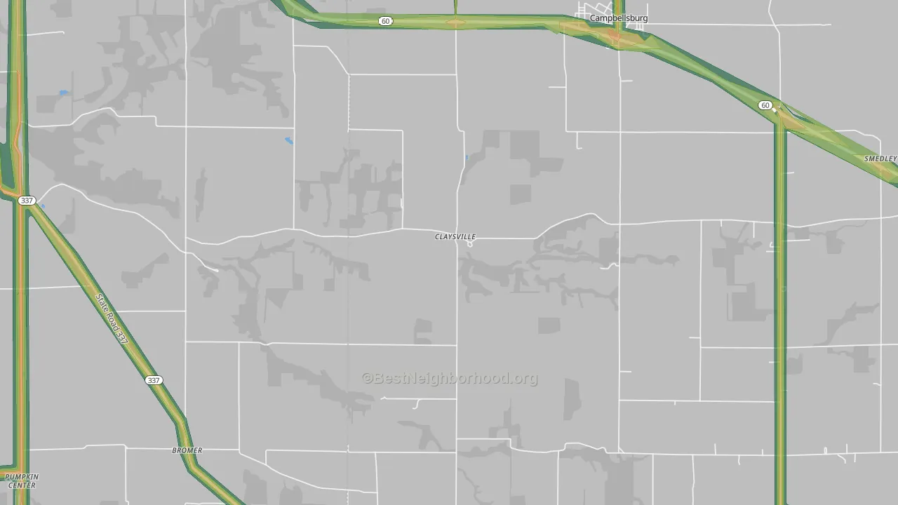 Claysville, IN Map of Noise Levels in Claysville