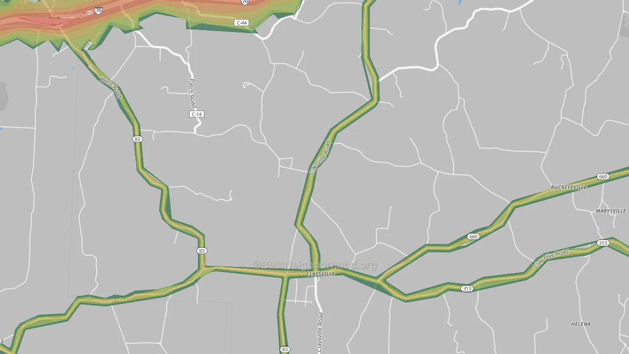 Claysville, OH Map of Noise Levels in Claysville