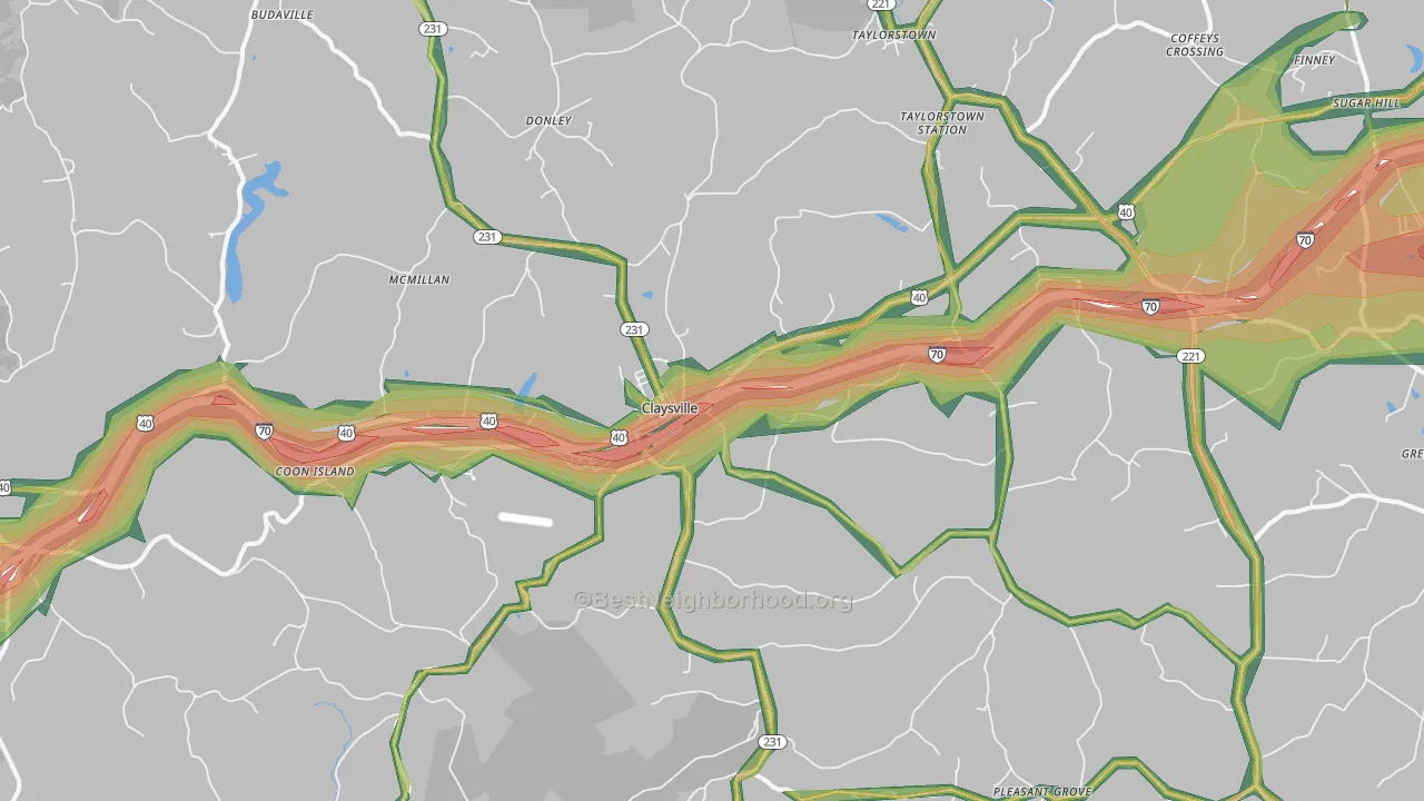 Claysville, PA Map of Noise Levels in Claysville