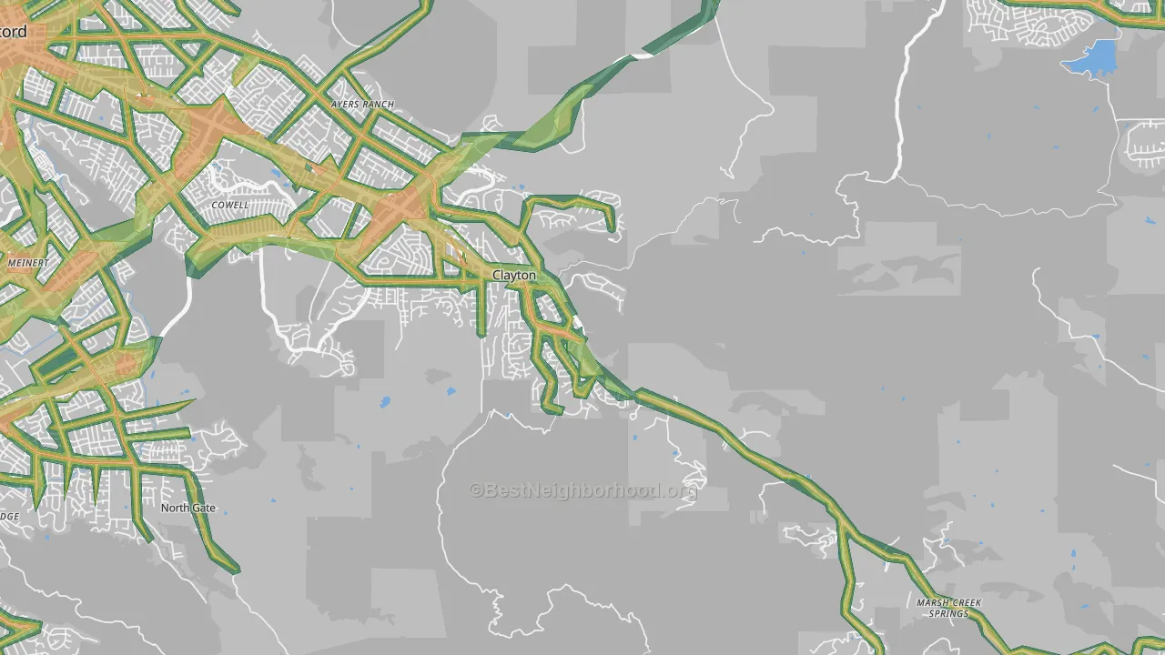 Clayton, CA Map of Noise Levels in Clayton