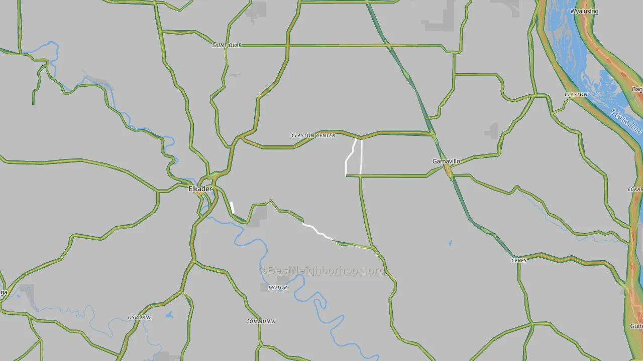 Clayton County, IA Map of Noise Levels in Clayton County