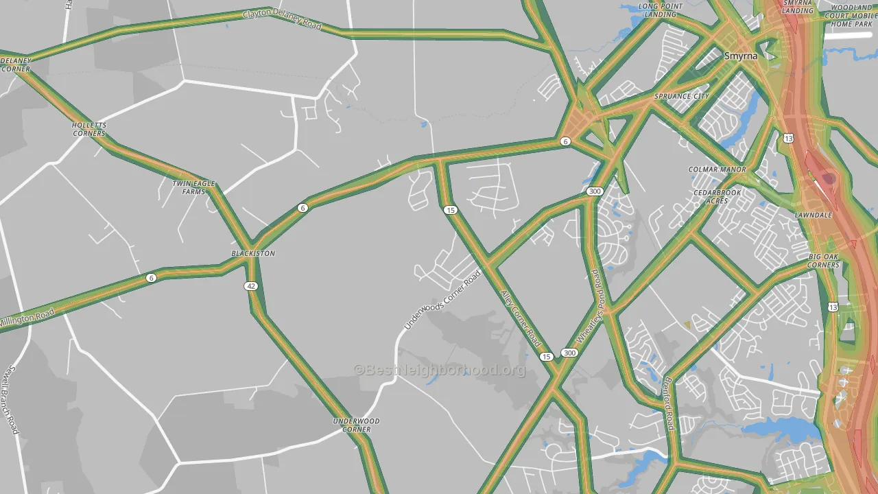 Clayton, DE Map of Noise Levels in Clayton