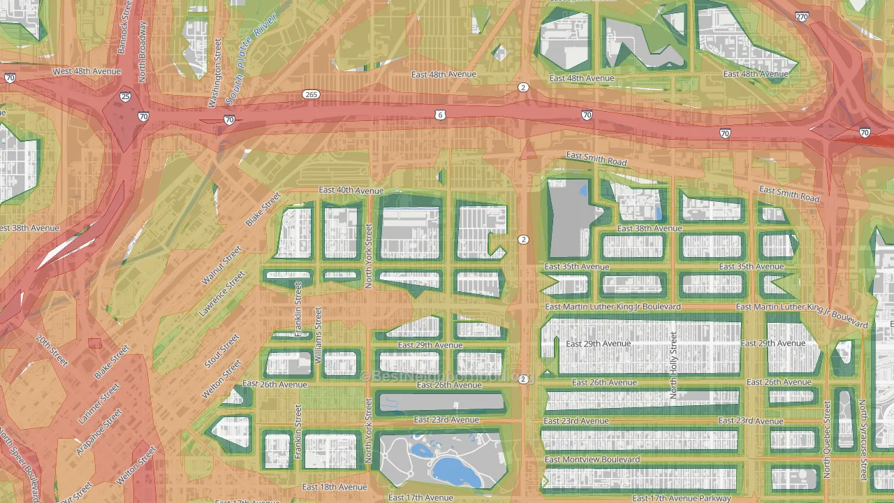 Clayton, Denver, CO Map of Noise Levels in Clayton