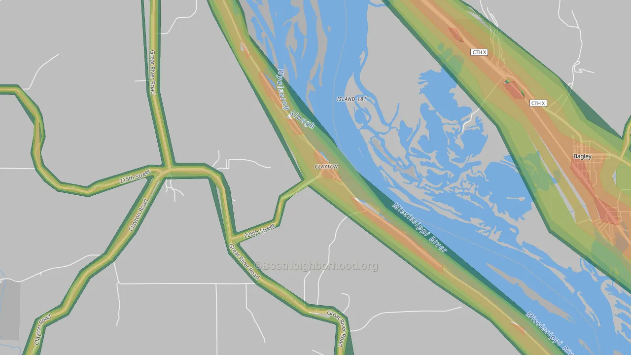Clayton, IA Map of Noise Levels in Clayton