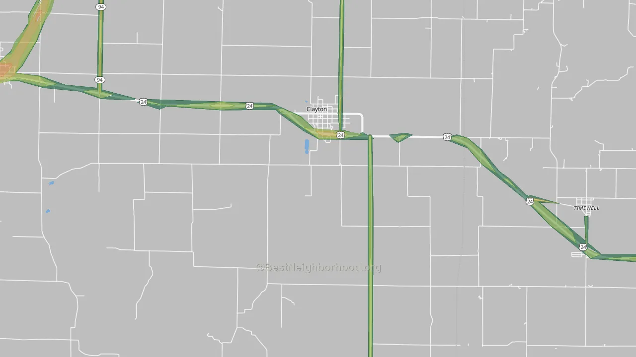 Clayton, IL Map of Noise Levels in Clayton
