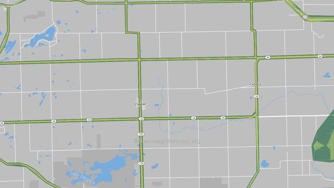 Clayton, MI Map of Noise Levels in Clayton