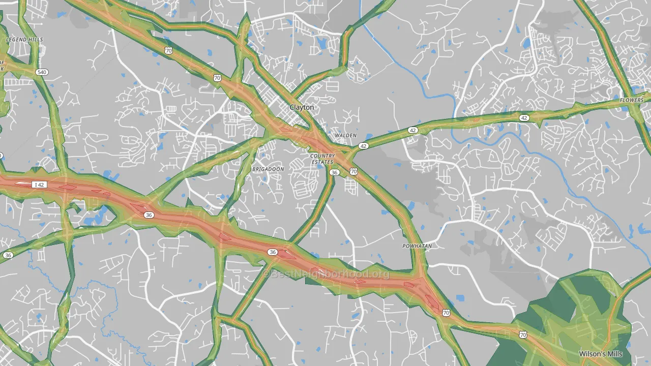 Clayton, NC Map of Noise Levels in Clayton