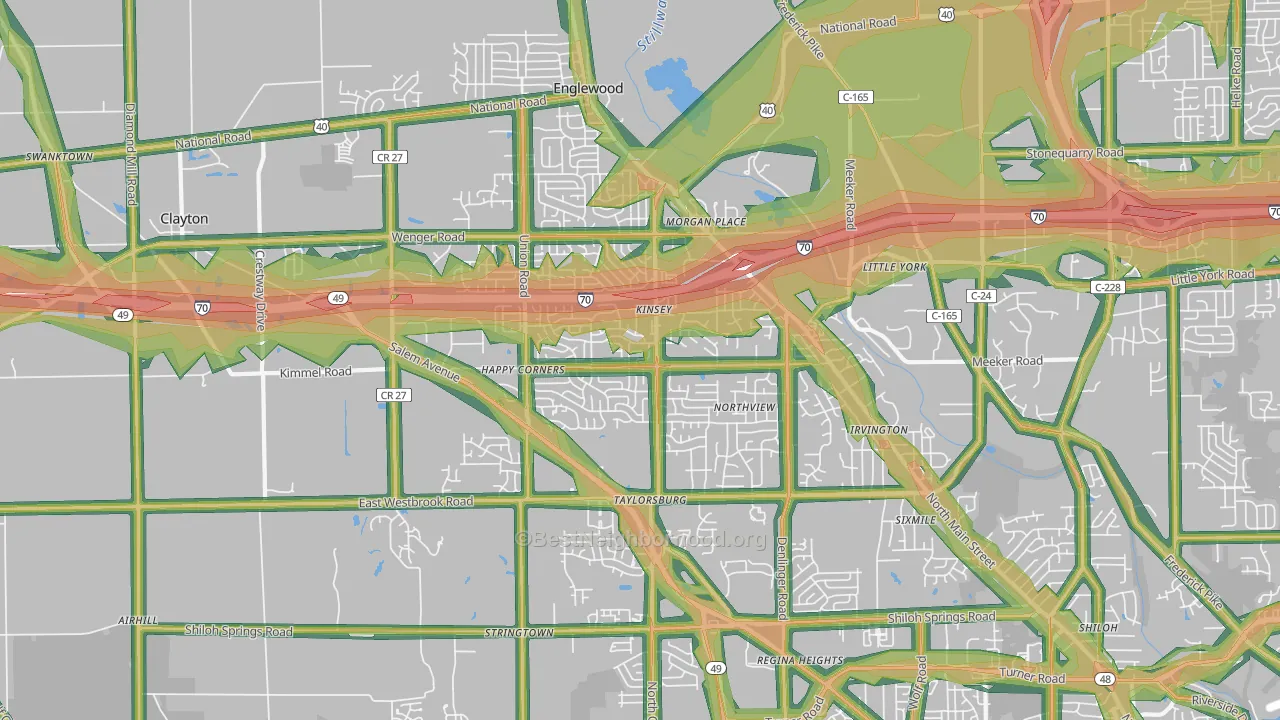 Clayton, OH Map of Noise Levels in Clayton