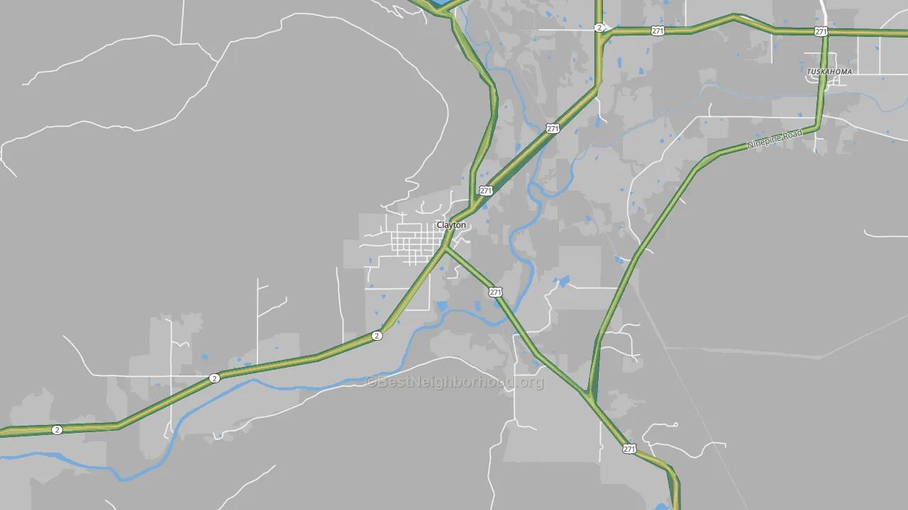 Clayton, OK Map of Noise Levels in Clayton
