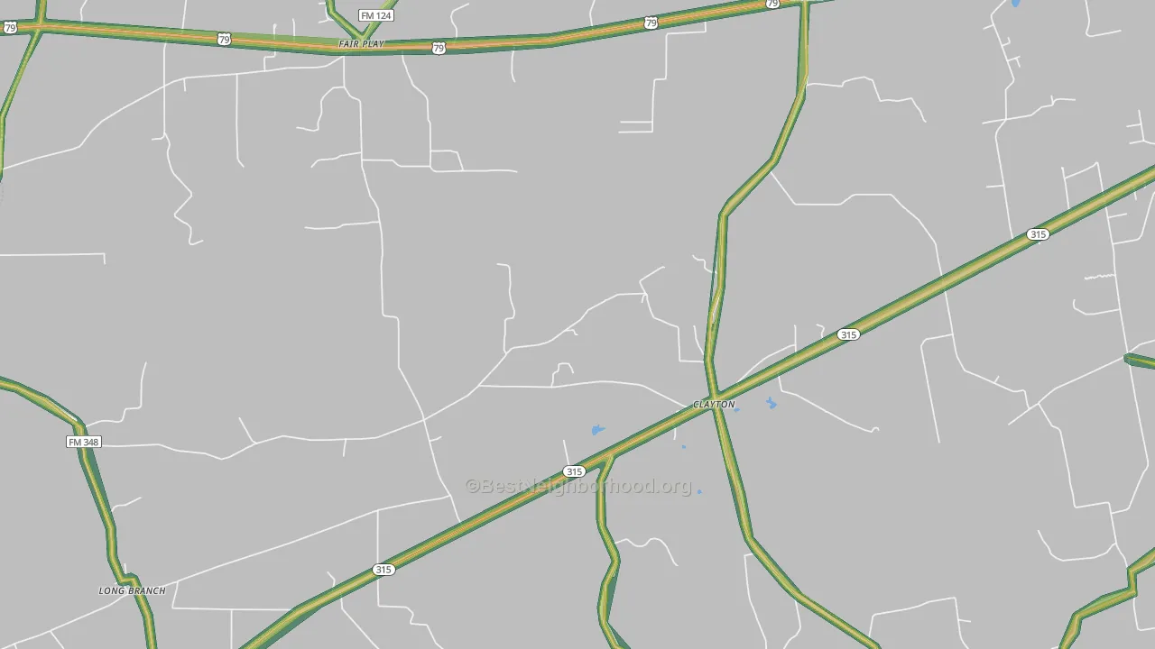 Clayton, TX Map of Noise Levels in Clayton