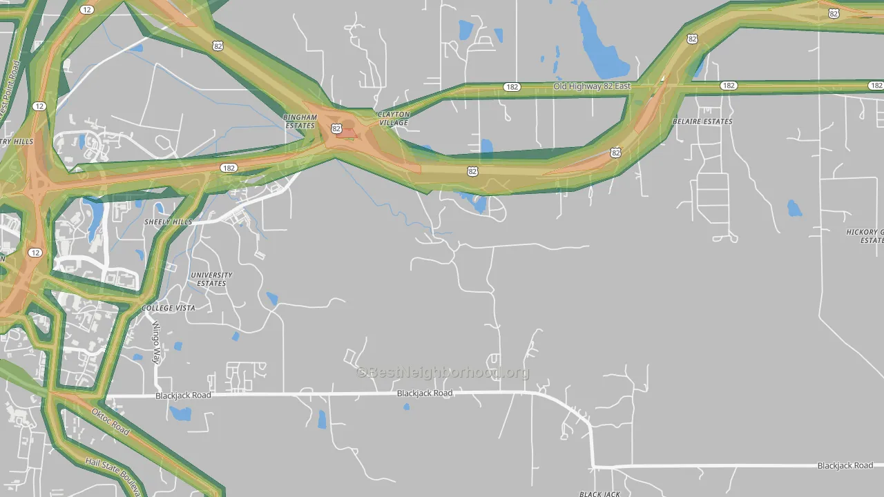 Clayton Village, MS Map of Noise Levels in Clayton Village