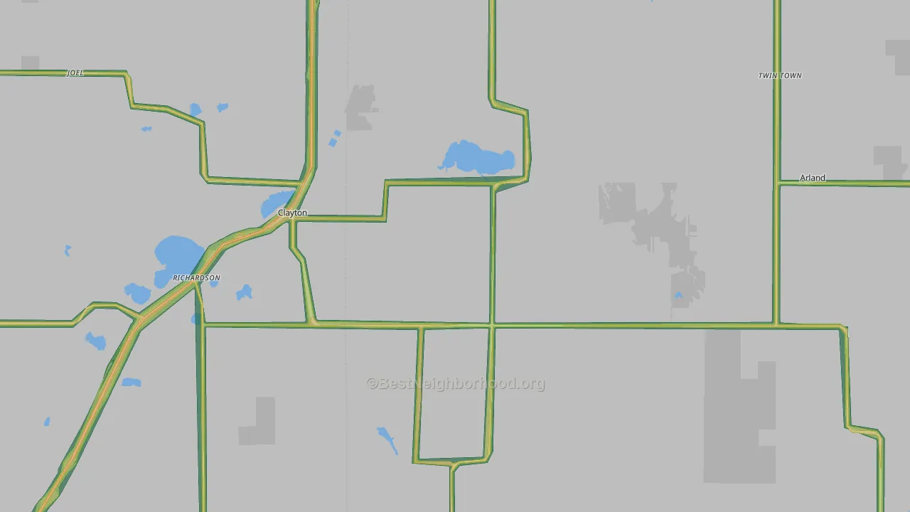 Clayton, WI Map of Noise Levels in Clayton