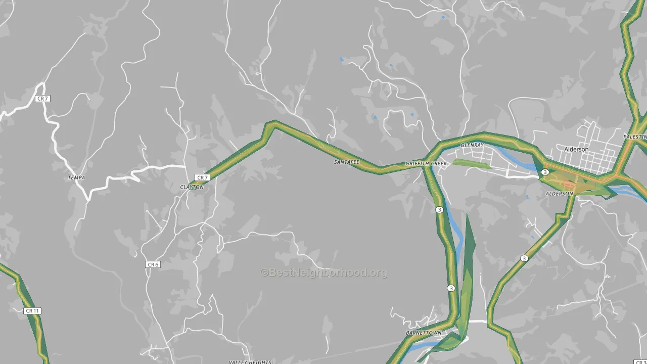 Clayton, WV Map of Noise Levels in Clayton