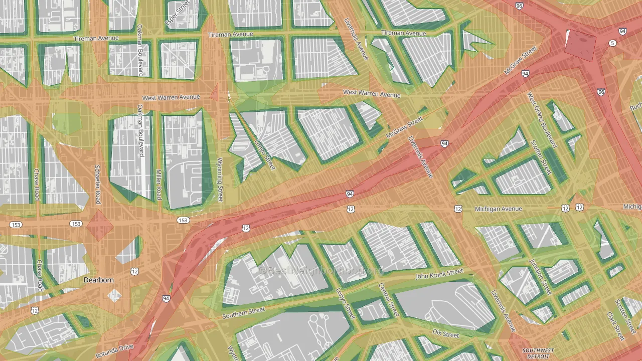 Claytown, Detroit, MI Map of Noise Levels in Claytown
