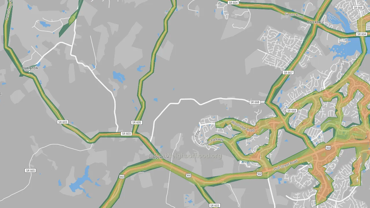 Clayville, VA Map of Noise Levels in Clayville