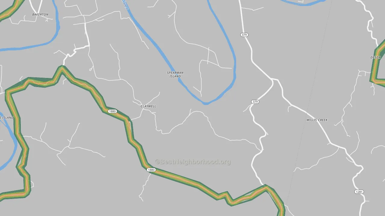Claywell, KY Map of Noise Levels in Claywell