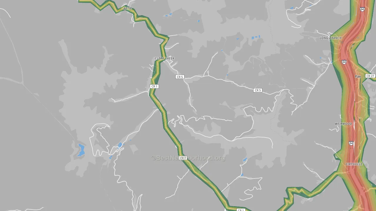 Clear Creek, WV Map of Noise Levels in Clear Creek