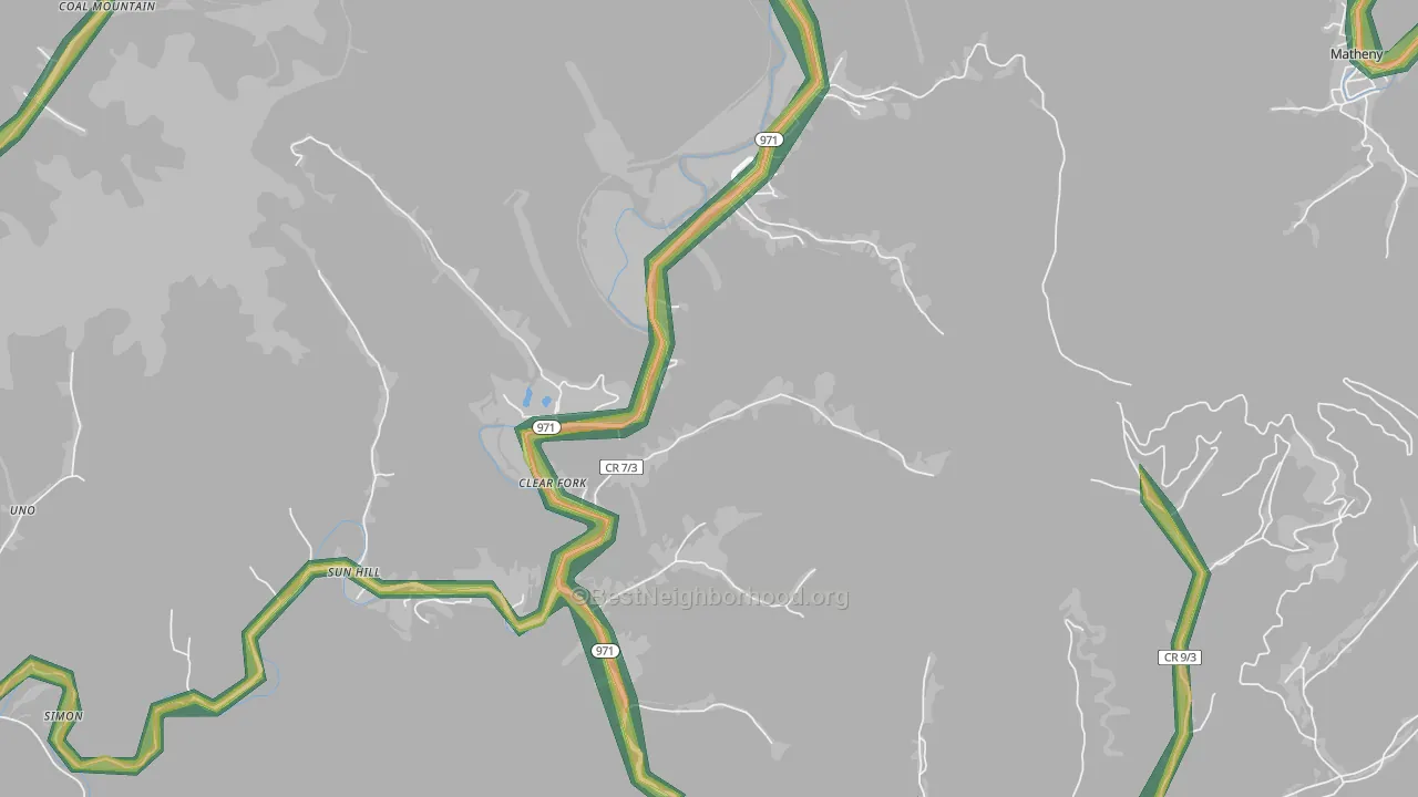 Clear Fork, WV Map of Noise Levels in Clear Fork