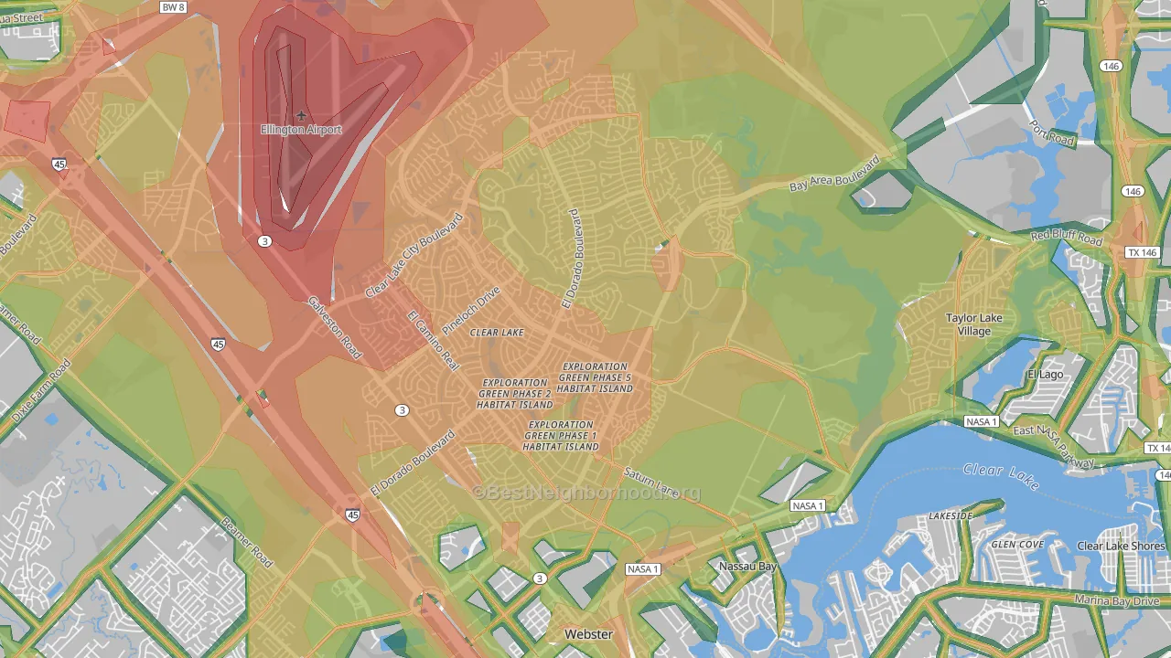 Clear Lake, Houston, TX Map of Noise Levels in Clear Lake