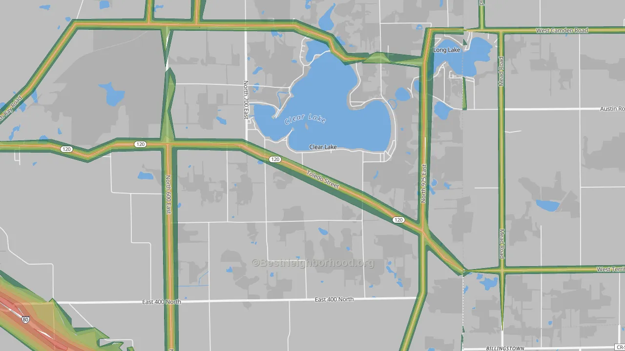 Clear Lake, IN Map of Noise Levels in Clear Lake