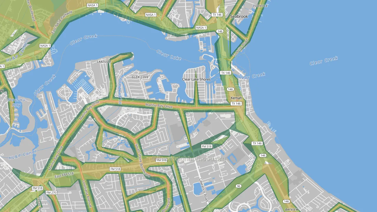 Clear Lake Shores, TX Map of Noise Levels in Clear Lake Shores