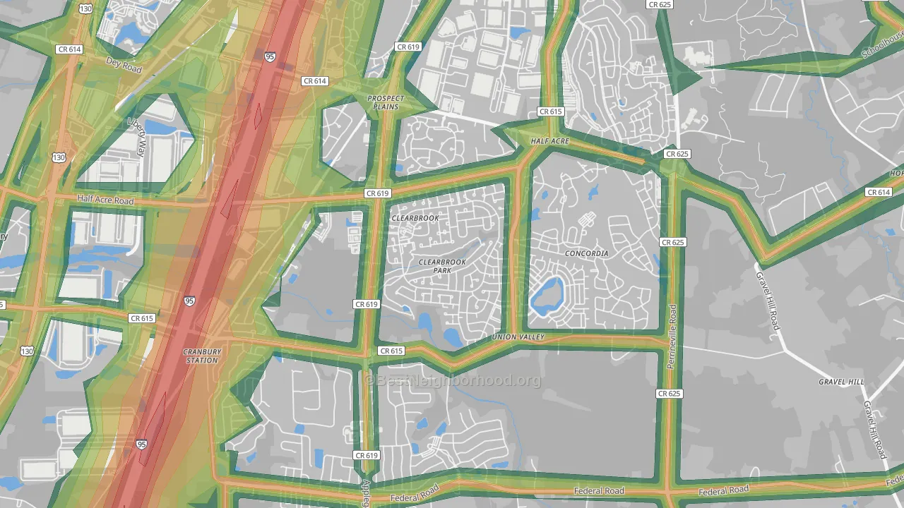 Clearbrook Park, NJ Map of Noise Levels in Clearbrook Park