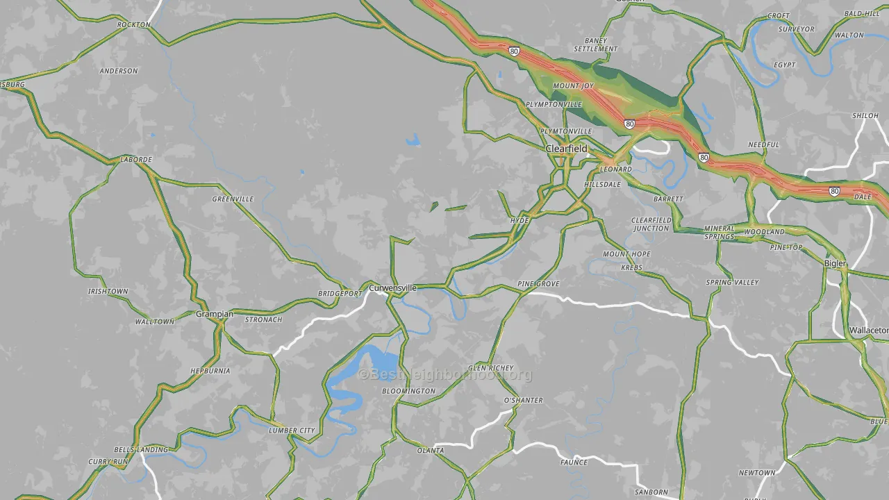 Clearfield County, PA Map of Noise Levels in Clearfield County